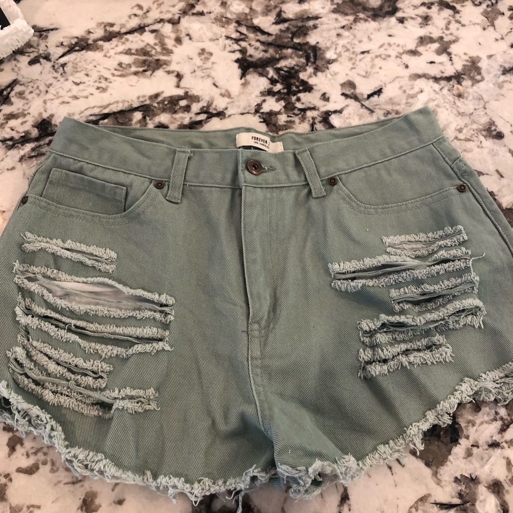 Forever 21 green ripped shorts